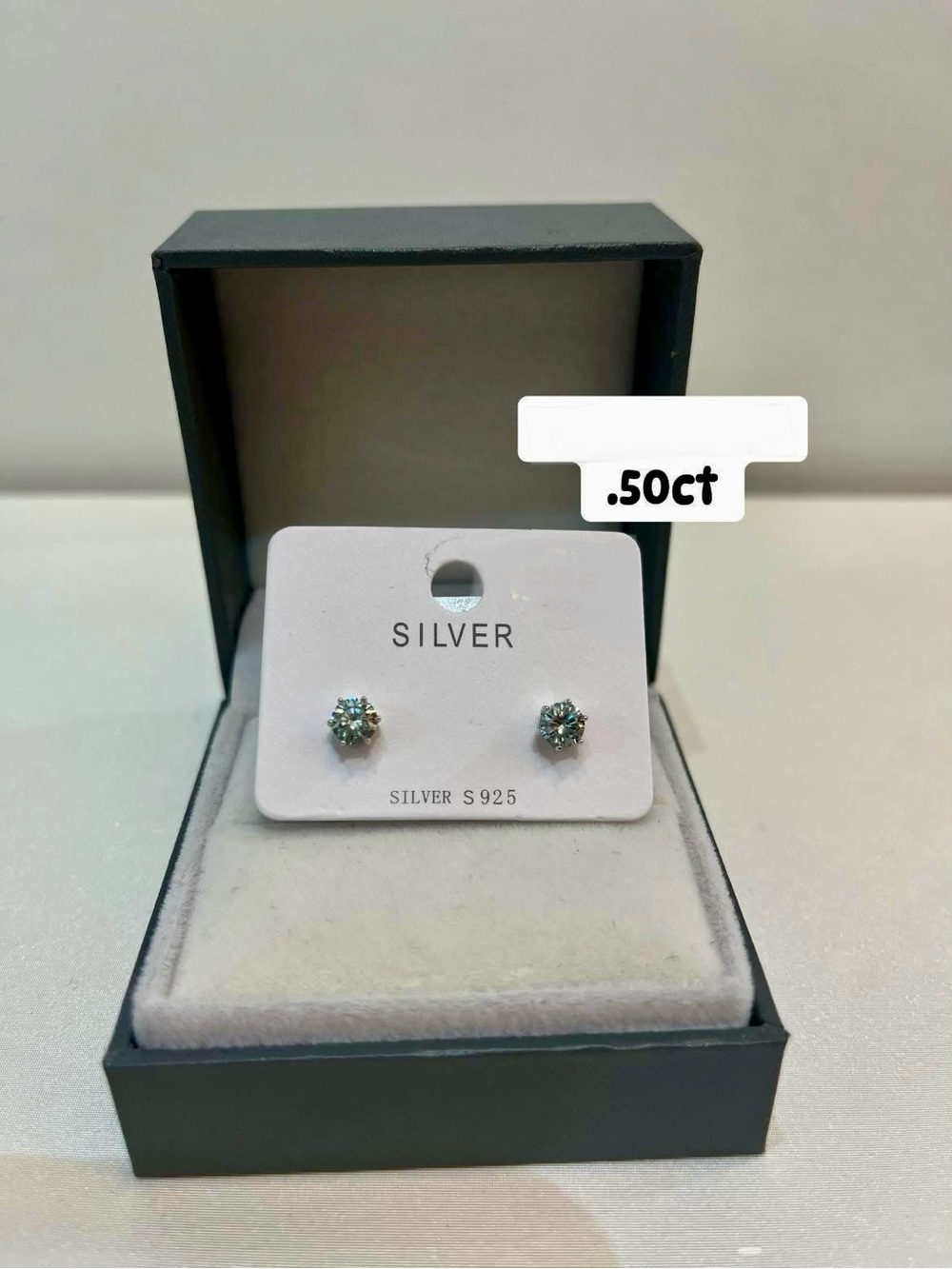 Silver 925 Sterling Stud Earrings with Mossanite Blue-Green Stones